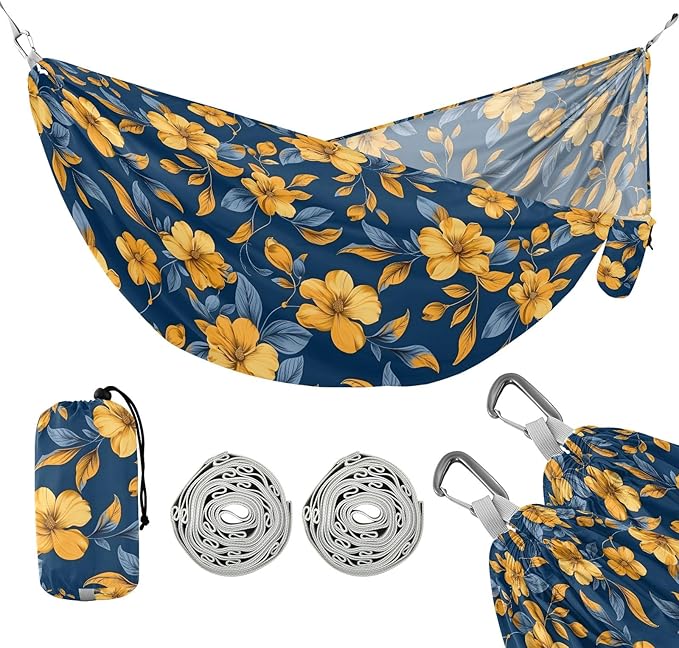 Camping Hammock Outdoor Hammocks for Outside Yellow Flowers RoyalBlue Beach Trees Portable Lightweight with Pockets Tree Straps Indoor Small