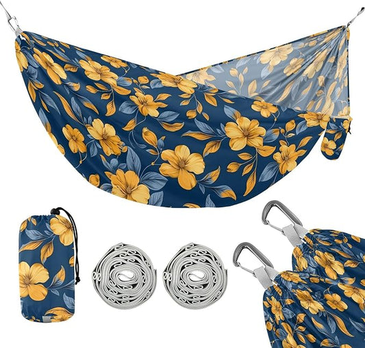 Camping Hammock Outdoor Hammocks for Outside Yellow Flowers RoyalBlue Beach Trees Portable Lightweight with Pockets Tree Straps Indoor Small