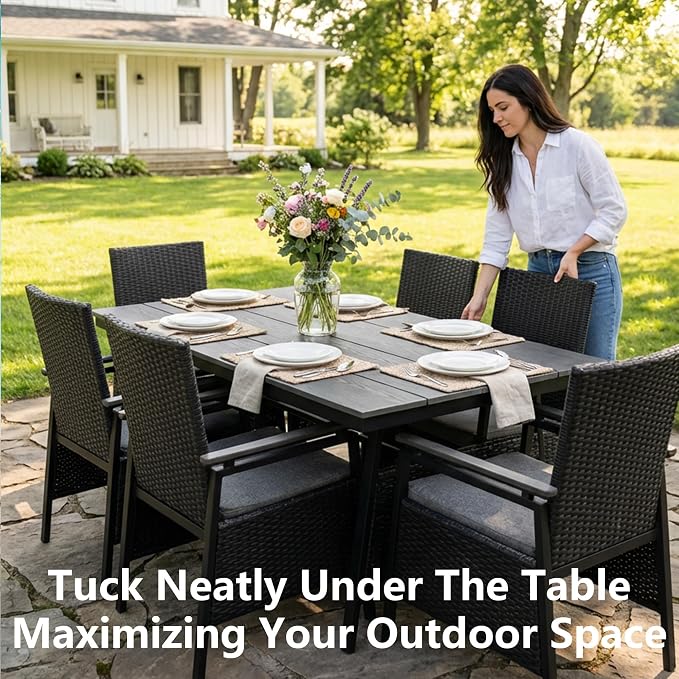 5 Piece Patio Dining Set, Outdoor Dining Table Set for 4, Aluminum Outdoor Dining Sets with Removable Cushions, Space Saving Rectangular Dining Table and Patio Chairs for Balcony/Deck, Black