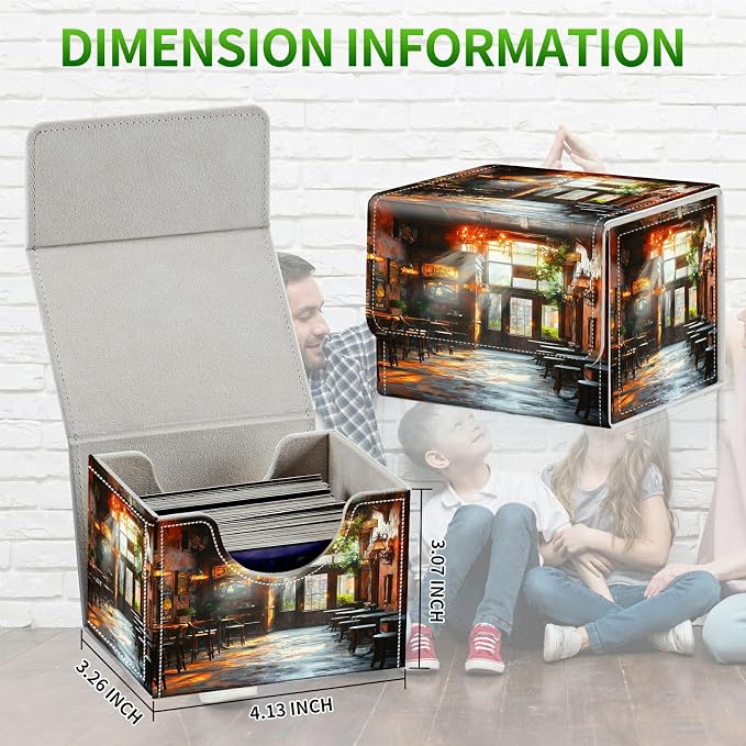 Card Deck Box for MTG, Cards Storage Box Fits 120+ Sleeved, Leather Small Size Strong Magnetic Closing Card Case for Board Games Magic TCG CCG Baseball Collection, Vintage Book Dining Tube