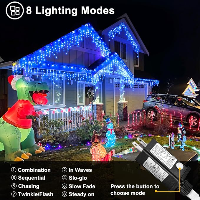 Blue Christmas Lights Outdoor Icicle Lights for Outside House 66ft 640 LED | Twinkle Lights Connectable 8 Modes Timer Plug in Waterproof for Home Holiday Eaves Patio Yard Party Room Xmas Decorations