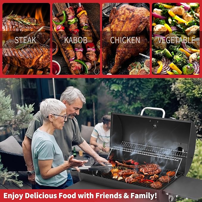 Kendane Barrel Charcoal Grill, Large Charcoal Grills with Side Shelf, Outdoor BBQ Grill,Perfect for Backyard Camping, Patio Parties and Picnics