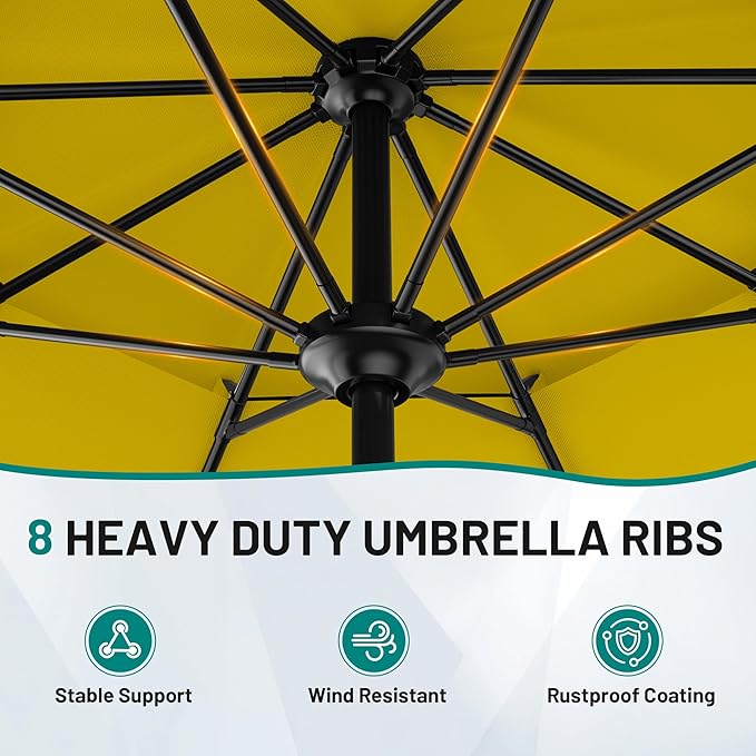 AreShark 12ft 2 Tiers Patio Umbrella - Outdoor Umbrella Waterproof UV Protection, Market Table Umbrella w/ 8 Sturdy Ribs&Crank for Pool, Porch, Garden(Yellow)