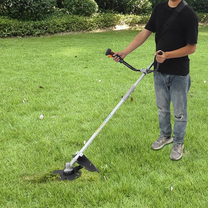 Brush Cutter, 2-Stroke 42.7CC 1.25KW Gas Lawn Edger Air Cooled Weed Wacker Multifunction Weed Eater Aluminum Gas Powered Weed Trimmer Garden Trimmer w/0.2 Gal Fuel Tank Capacity&3 Brush Cutter