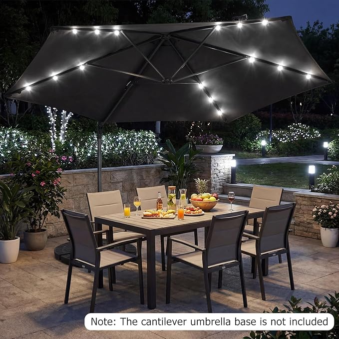Tangkula 10ft Patio Umbrella with Solar Lights, Offset Cantilever Outdoor Umbrella with LED Lights, 360 Degree Rotation, Air Vent for Pool Deck Garden Backyard (Gray)