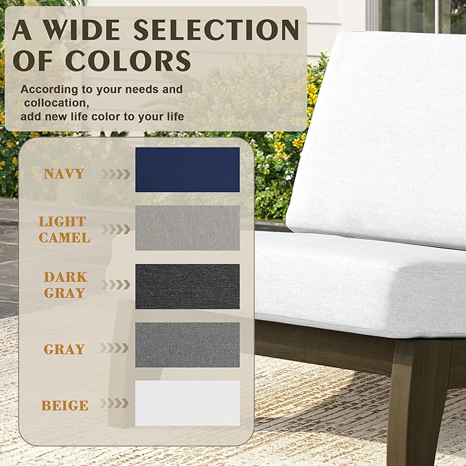UIXE Wood Patio Furniture Sets, 3 Pieces All Weather Patio Loveseat Sofa Outdoor Sectional Futniture Backyard Conversation Set with Solid Wooden Coffee Table - Beige