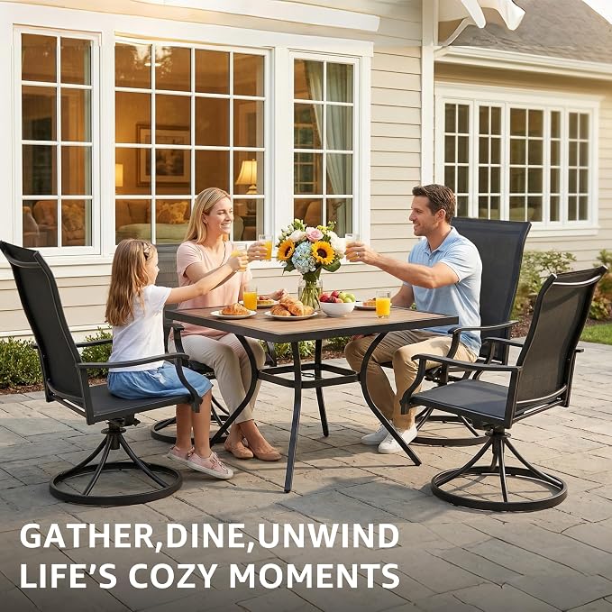 NATURAL EXPRESSIONS Patio Table and Chairs Set for 4,5 Piece HDPS Outdoor Dining Set with 4 Swivel Dining Chairs,Textilene Mesh Fabric,36" Fauxwood Patio Dining Table with Umbrella Hole for Garden