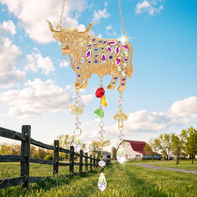 Highland Cow Gifts for Women, Hanging Crystal Suncatcher for Window | Home Garden Farmhouse Decor，Mothers Day Birthday Christmas Gifts，Farm Animals Highland Cow Gifts for Mom Grandma Friends
