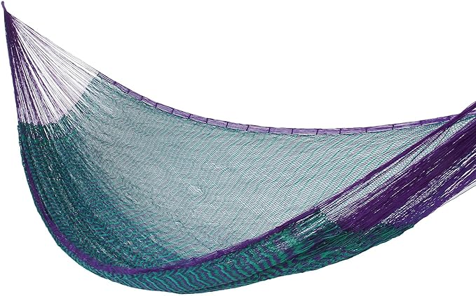 NOVICA Artisan Handcrafted Hammock Artisan Striped Mayan Single Purple Green Nylon Mexico Rope Ultra Violet [Bed Size 78in L x 48in W Total Length 158in L] ' Royal Pheasant' Single