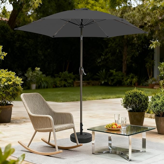 7.5FT Large Outdoor Patio Umbrella with Crank & Tilt - Durable Market Umbrella for Outdoor Patio with 6 Fiberglass Ribs for Poolside,Deck,Yard,Garden