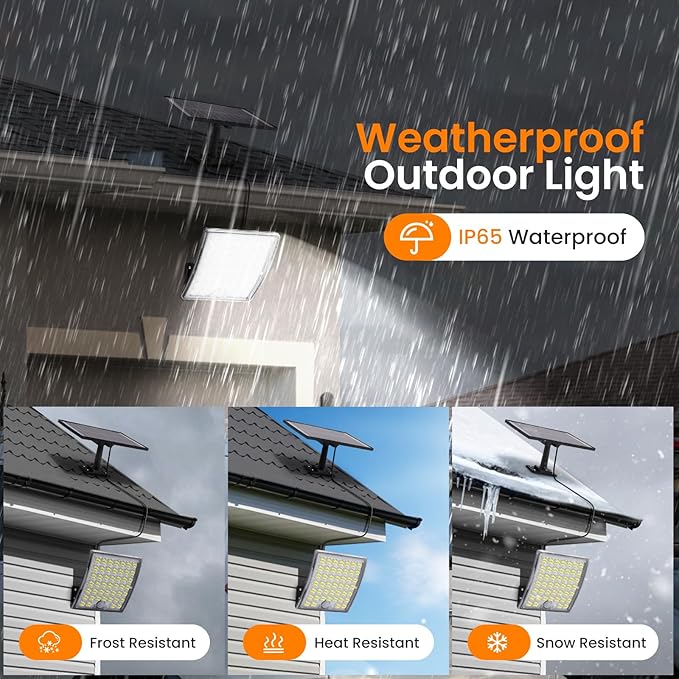 Solar Lights Outdoor Waterproof, Motion Sensor Outdoor Lights, 3 Modes 184 LED 150% Bright Upgraded Convex Lens 16.4 Ft Cord, Dusk to Dawn Solar Flood Light for Porch, Patio, Yard, Garage