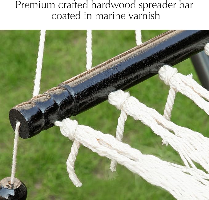 PNAEUT 2 Person Rope Hammocks for Outside, Handwoven Double Caribbean Hammock with Spreader Bar for Outdoor Indoor, Max 600 lbs Capacity (Cream)
