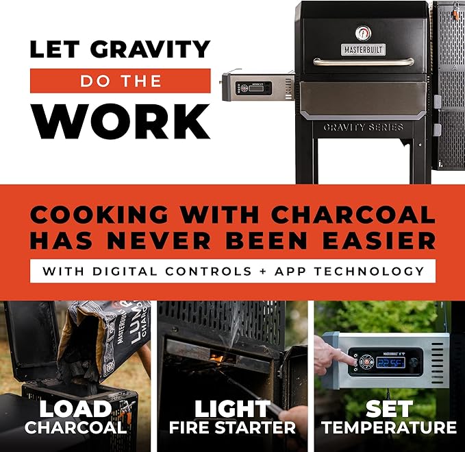 Masterbuilt® Gravity Series® 1050 Smoker Grill - Digital Charcoal Combo Grill with Free App, 1,050 Cooking Square Inches in Black, Model MB20041220