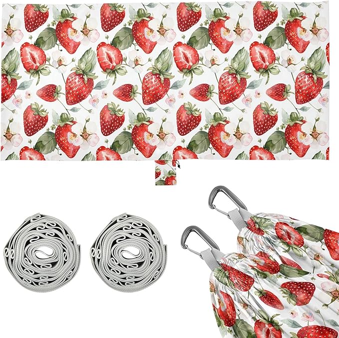 Camping Hammock Outdoor Hammocks for Outside Strawberry Cute Watercolor Beach Trees Portable Lightweight with Pockets Tree Straps Indoor Small
