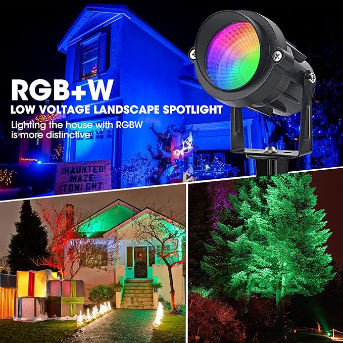 9W RGB Low Voltage Landscape Lights Color Changing Remote Control Spotlights Waterproof LED Landscape Lighting for Garden Pathway Christmas Halloween Outdoor Decorative(8Pack with Connectors)
