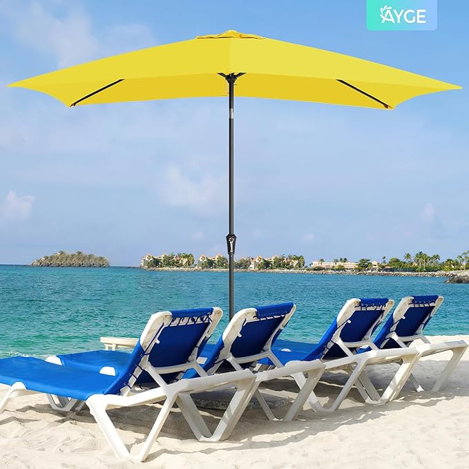 Ayge 6.5x10FT Rectangular Patio Umbrella Outdoor Table Umbrella w/Push Button Tilt & Crank Rectangle Market Umbrella UV Protection for Garden,Deck,Lawn,Yard & Pool,Yellow