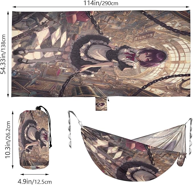 Anime Maid Chain Girl Outdoor Hammock with Portabl Carry Bag Portable Hammock for Outside Patio Garden