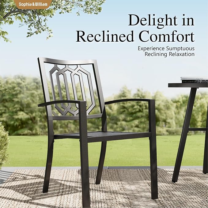 Sophia & William Patio Dining Set Metal Outdoor Table and Chairs Furniture Set 7 Piece, Large 60.2" Dining Table with Umbrella Hole and 6 Backyard Garden Chairs Support 300LBS for Deck, Lawn, Garden