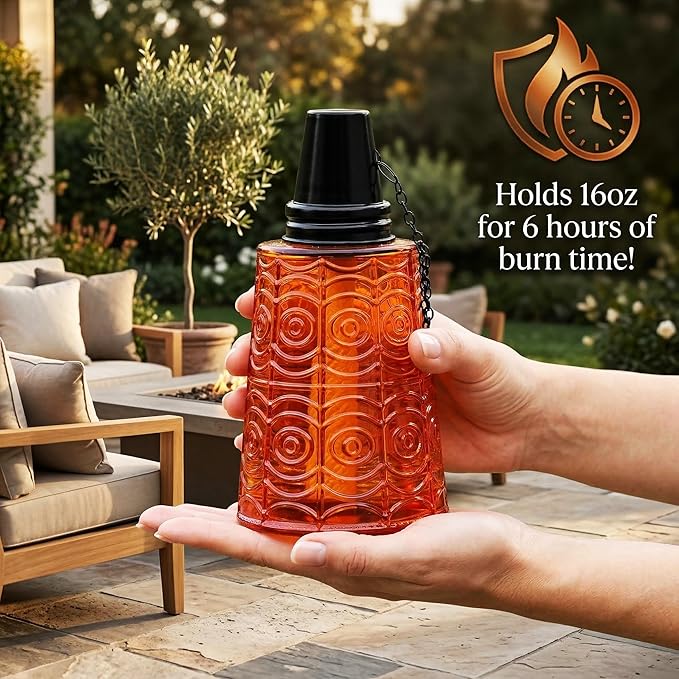 Seraphic Citronella Table Top Torches for Outdoor Patio, 16oz Decorative Glass Torch Citronella Candles for Outside Deck, Garden, Parties, Set of 3, Amber