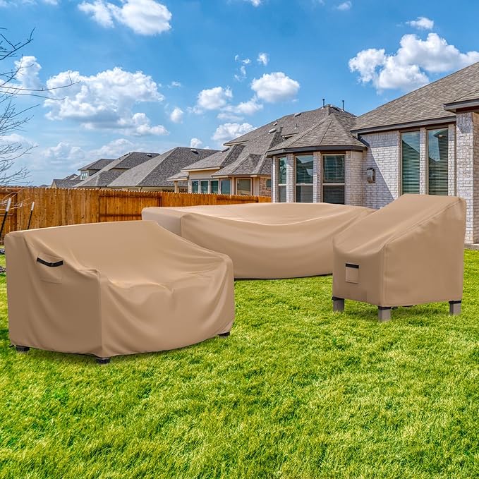 Patio Sofa Cover Waterproof - Heavy Duty 3-Seater Outdoor Couch Cover, Patio Furniture Covers with Air Vent and Handles, 88"L ×33" D×32" H, Brown