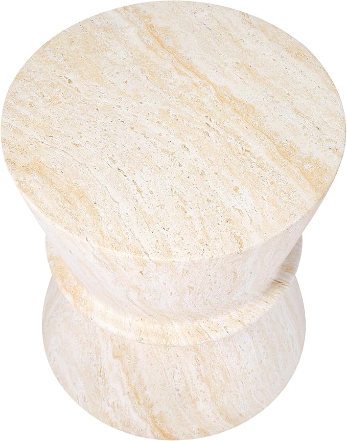 Outdoor Concrete Side Table, Contemporary Hourglass Accent Table with Faux Stone Coffee Tables for Indoor Outdoor, Garden End Table for Porch, Backyard Patio Living Room - 15.55" Beige Yellow MgO