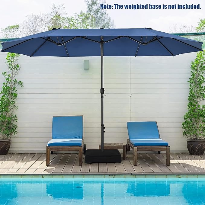 VOOYA HOME 15ft Large Patio Umbrellas Base NOT Included, Outdoor Double-Sided Umbrella with Crank Handle, UV Protective for Pool, Lawn Garden, Backyard (Pole Diameter 1.9 inch) Navy Blue