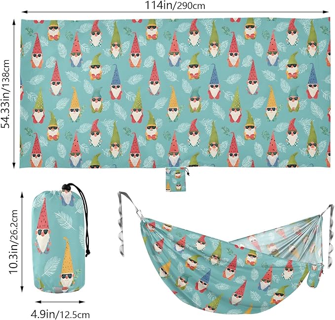 Camping Hammock Outdoor Hammocks for Outside Gnome Watermelon Hat Beach Trees Portable Lightweight with Pockets Tree Straps Indoor