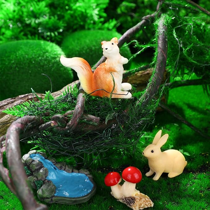 Roowest 19 Pcs Fairy Garden Kit, Miniature Fairy Garden Accessories Outdoor | Small Figurines with Animals Mushroom Pond Bridge, Resin Ornaments, DIY Micro Landscape Decor