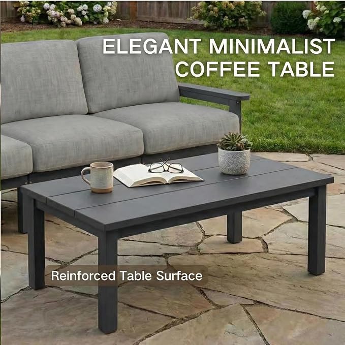 Kingdura HDPE Patio Furniture Set, 3 Piece Outdoor Sectional Sofa with Coffee Table, All Weather Outdoor Couch Conversation Set with Washable Cushions for Backyard Poolside Balcony