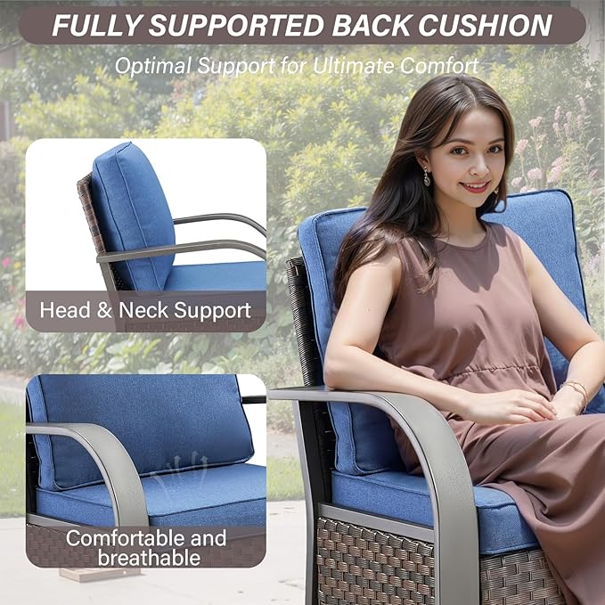 Belord Patio Conversation Sets - 7 Piece Outdoor Patio Furniture Sets with Swivel Rocker Outdoor Chairs, Wicker Couch, Rattan Ottoman for Lawn Backyard Porch Garden, Brown