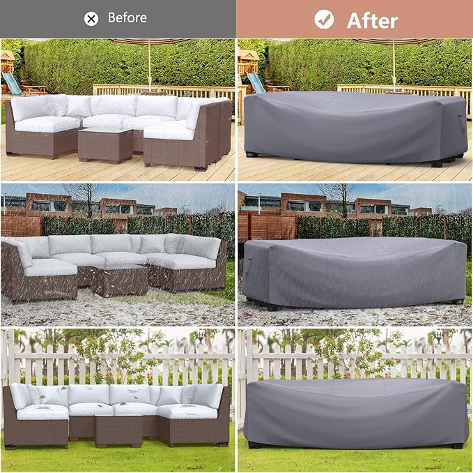 Mrrihand Heavy Duty Patio Furniture Covers, Outdoor Furniture Covers Waterproof Sectional Sofa Set , Patio Table and Chair Set Cover 111"L×74"W×28"H,Grey