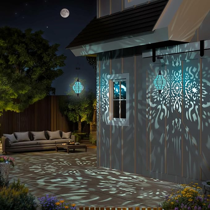 Hapjoy Hanging Solar Lights Outdoor Garden Decor Solar Lantern Waterproof Plastic Moroccan Outdoor Decorations for Patio Pathway Yard Backyard Garden Decorative (2, Black)