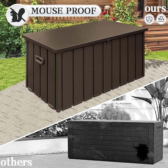 Domi 120 Gallon Deck Box, Metal Outdoor Storage Box with Lock Wheels, Waterproof Outside Storage Box for Patio Cushions
