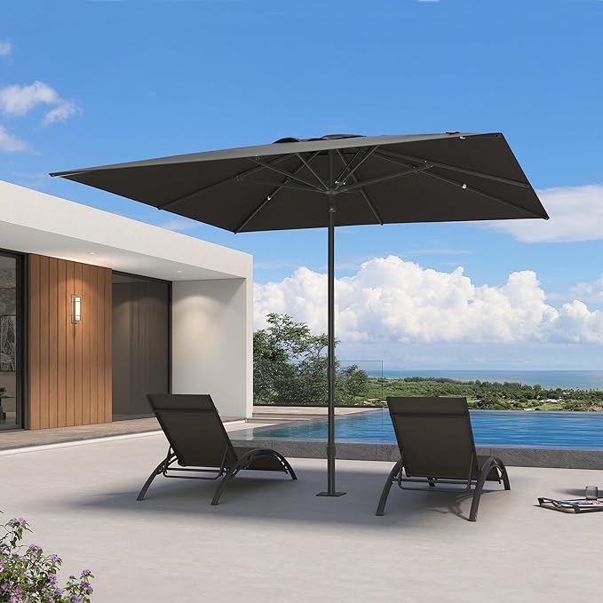 PURPLE LEAF 10' x 10' Square Semi-Auto Outdoor Patio Umbrella Aluminium Market Umbrella Table Sun Umbrella with 1.89" Rod and 8 Sturdy Ribs for Deck Lawn Pool Garden, Gray