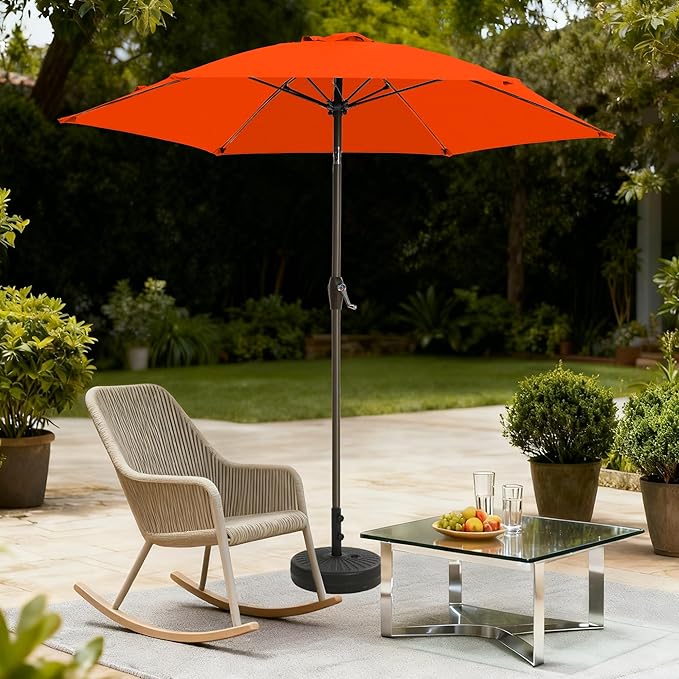 7.5FT Large Outdoor Patio Umbrella with Crank & Tilt - Durable Market Umbrella for Outdoor Patio with 6 Fiberglass Ribs for Poolside,Deck,Yard,Garden