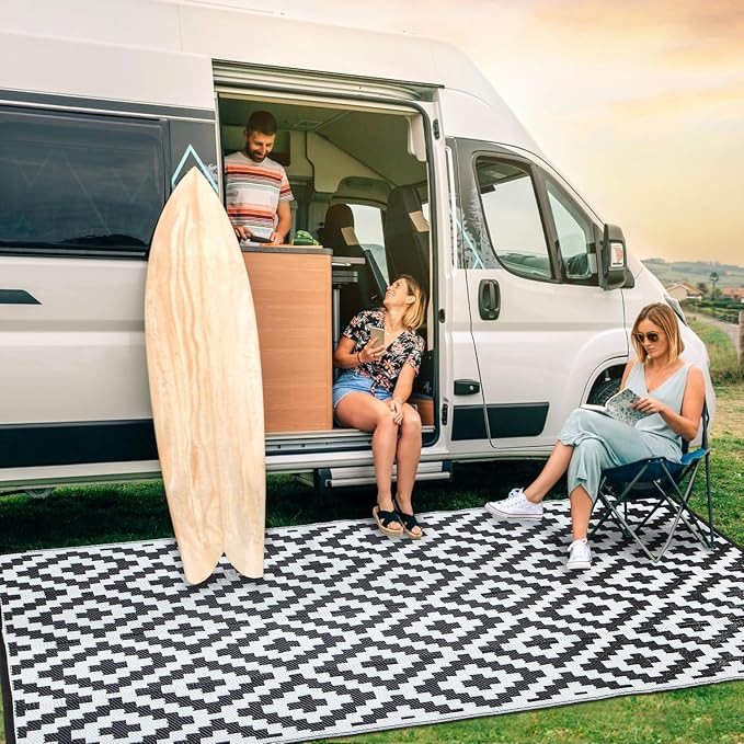 Aug-guan Outdoor Rug 5’x8‘ ft,Polypropylene Reversible Area Rug Carpet for Patio, Backyard & Deck – Waterproof, Fade-Resistant & Portable Foldable Mat with Storage Bag for Camping, RV, Picnic & Beach