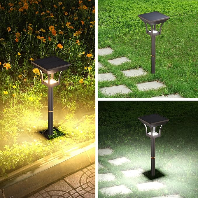 Solar Pathway Lights Outdoor, IP65 Waterproof Bright Solar Outdoor Lights, LED Solar Garden Lights Landscape Lighting for Walkway Lawn Patio Backyard (6 Pack, Warm & Cold White)