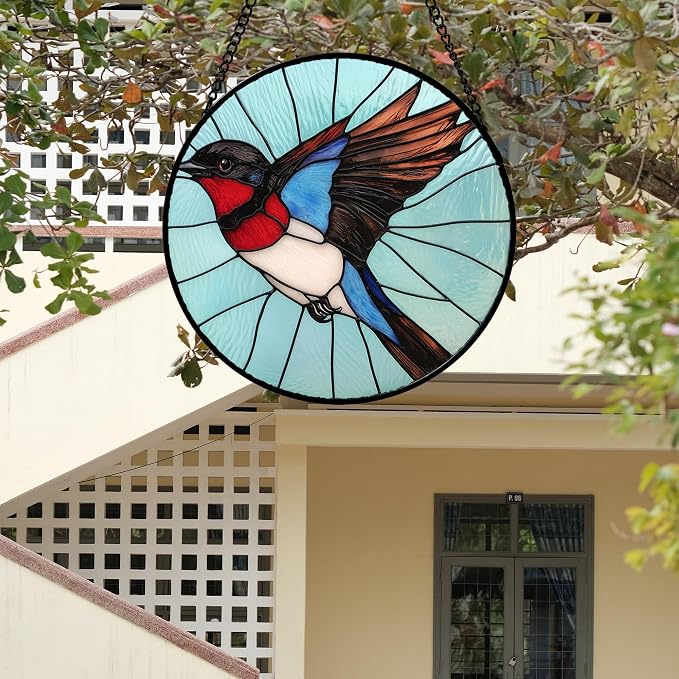 Stained Glass Window Hanging 4 Pcs Set Cardinal Blue Birds 6.3" - Suncatcher Door Garden Sun Catcher Decor Birthday Mother's Day for Bird Lovers Men Woman Nana Friend