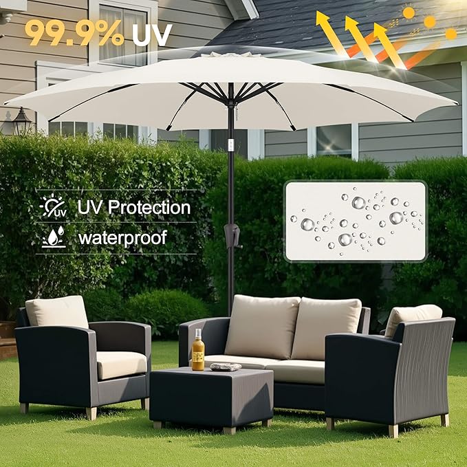 FLAME&SHADE 11 ft Patio Umbrella - Table Umbrella Outdoor with Push Button Tilt and Crank, UV Protection, 8 Sturdy Ribs, Market Umbrella for Garden, Deck, Backyard, Lawn, Pool and Beach(Ivory)