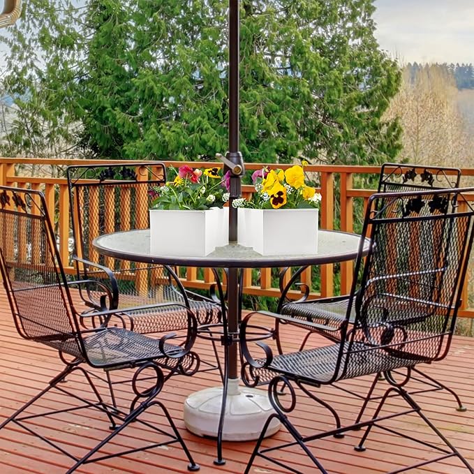 AuldHome Design Umbrella Planter for Patio Table (White Square), w/Umbrella Hole, Enamelware Rectangular Planter Pots
