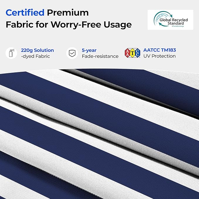 HOMSHADE 10ft Offset Patio Umbrella wIth Base, Cantilever Offset Hanging Patio Outdoor Market Umbrella UPF50+ UV Protection with Easy Tilt and Crank for Pool Deck and Garden(Navy Blue Stripes)