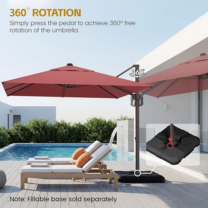 HASLE OUTFITTERS 9x12 FT Patio Cantilever Umbrella, Outdoor Offset Large Rectangular Heavy Duty Umbrellas with 360° Rotation for Pool Garden Deck，Red