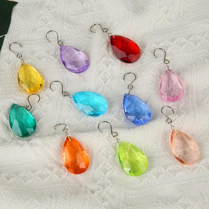 38mm Crystal Suncatcher Prism, 10pcs Multicolor Teardrop Crystals | Chandeliers Replacement Pendants for Lamp Windows Hanging Rainbow Maker Ornaments Birthday Wedding Party Home Decor Gifts
