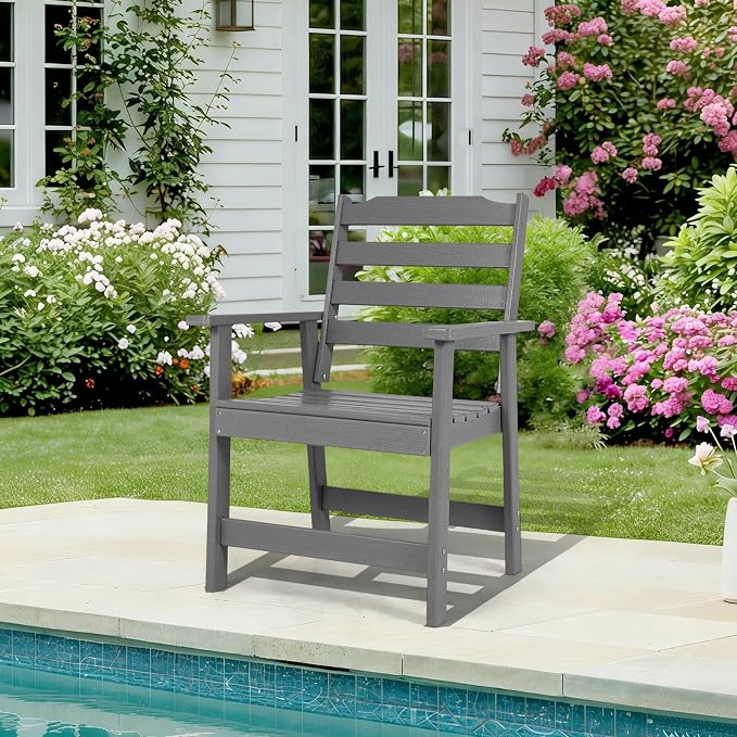 FUNBERRY Outdoor Dining Chair, HDPE All Weather Patio Chair for Outside | Wood-Grain, HDPE All Weather, No Rot or Rust or Crack, UV Fade Shield, 330LBS Weight Capacity, Easy-Clean for Outside