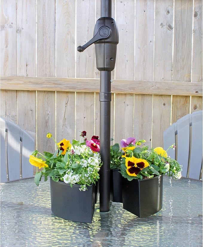AuldHome Design Umbrella Planter for Patio Table w/Umbrella Hole (Black), Enamelware Half-Circle Planter Pots