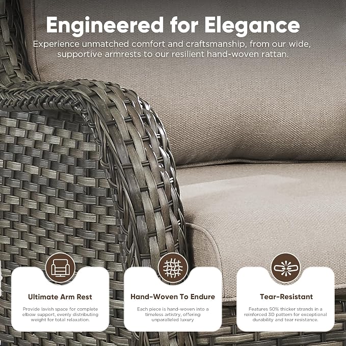 Belord Patio Furniture Set 6 Seats, Outdoor Swivel Rocker Patio Chairs, Oversized Outdoor Sectional Couch, Two 3-Seater Sofas with Coffee Table, Ideal for Porch, Deck, Mixed Grey Wicker/Beige