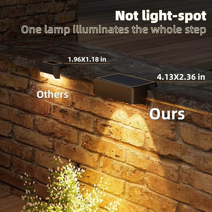 VOLISUN Solar Deck Lights 4 Pack, Warm White, Cool White and RGB Color Glow LED Large Size Lamp, IP65 Waterproof Solar Fence Lights Outdoor for Step, Patio, Fence, Railing, Wall, Stairs