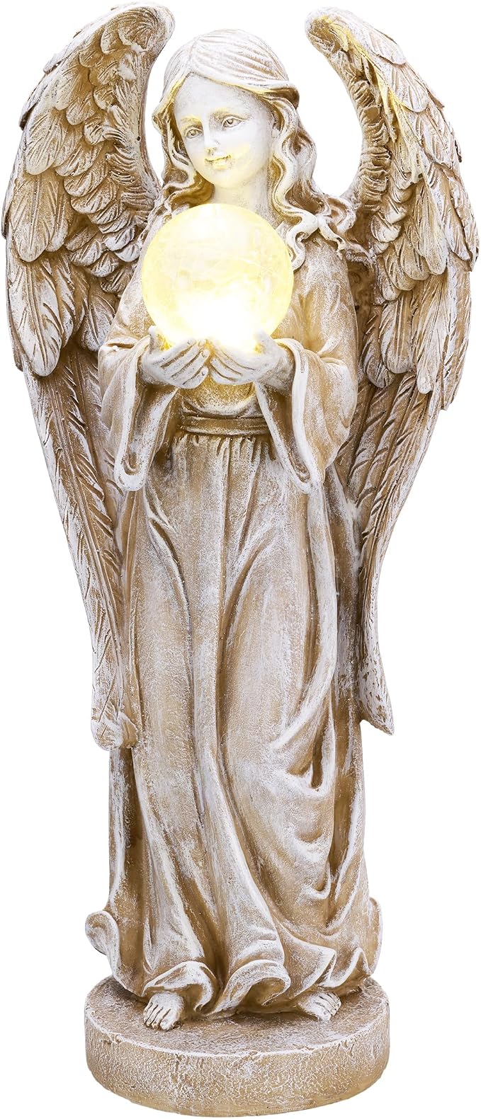 TERESA'S COLLECTIONS Large Angel Garden Statues with Solar Outdoor Light for Outdoor Decor, Fairy Figurine Resin with Wing & Glass Ball for Garden Decor, Yard Decor Lawn Ornament Gifts for Mom, 23"