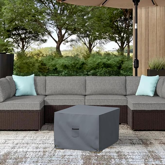 Covers & All Outdoor Ottoman Cover, 12 Oz, Waterproof Ottoman Slipcover with UV-Resistant Properties, Square Patio Furniture Cover Suitable for Indoors/Outdoors (36" L x 36" W x 12" H, Gray)