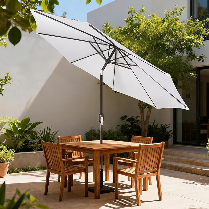 Blissun 9' Outdoor Patio Umbrella, Outdoor Table Umbrella, Yard Umbrella, Market Umbrella with 8 Sturdy Ribs, Push Button Tilt and Crank